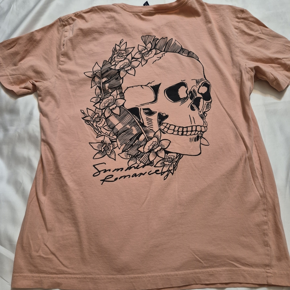 Divided Light Peach Crewneck Tee with Skull